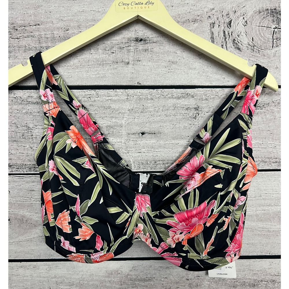 NWT Ladies Plus Elomi Dark Tropics Swim Bikini Top - 36i